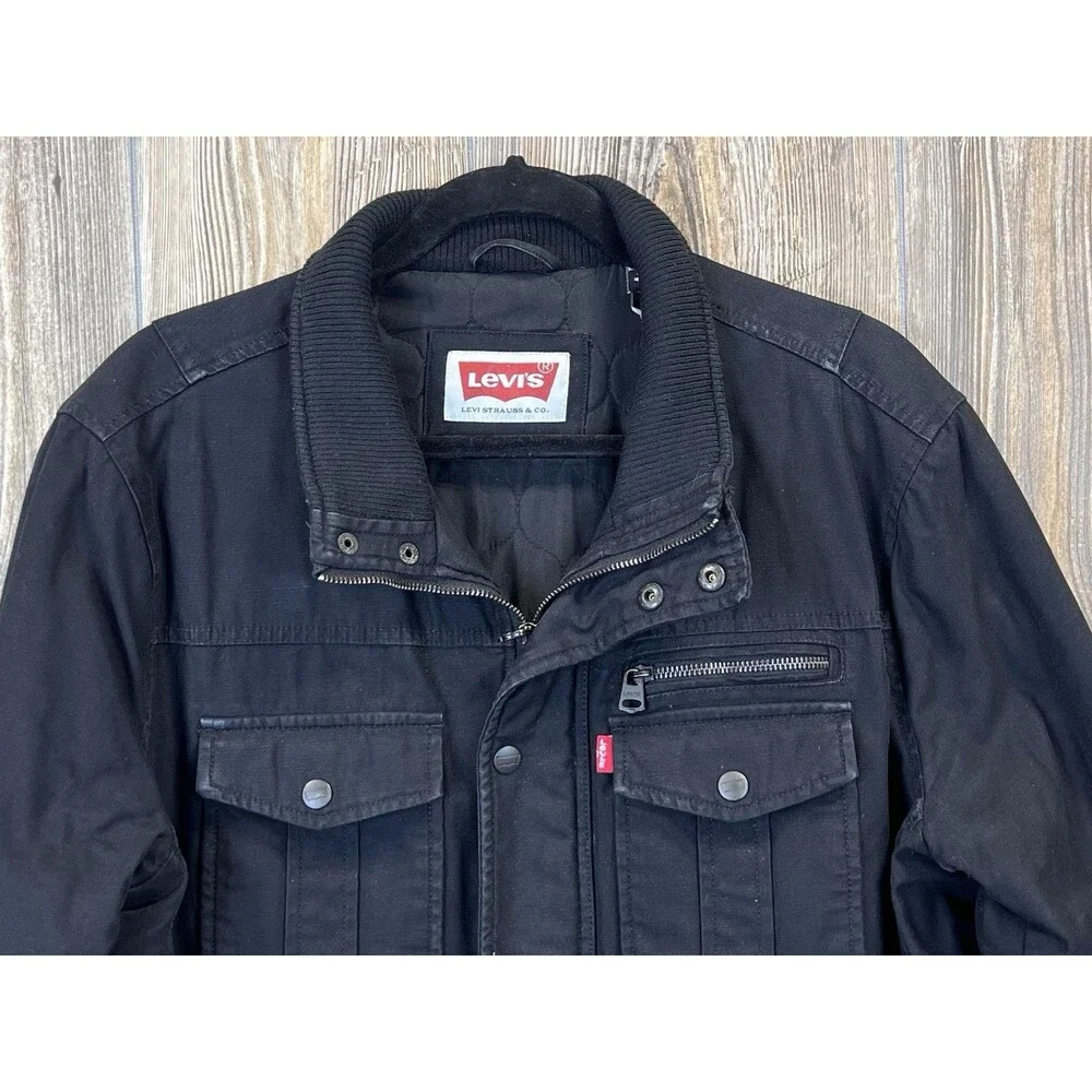 Levi's Jacket Mens M Black Soft Cotton Quilted Lining Casual Utility Casual Work